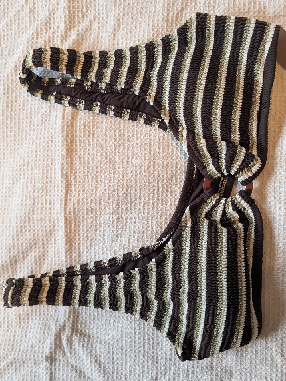 Striped Brown & Cream Women's Swim Top